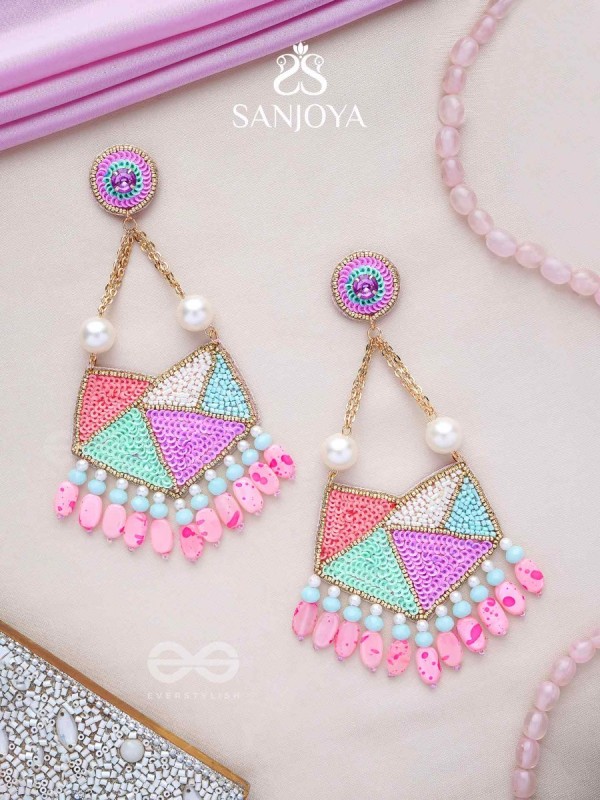 Ashmant - The Vibrant Meadow - Cutdana, Beads And Sequins Hand Embroidered Earrings