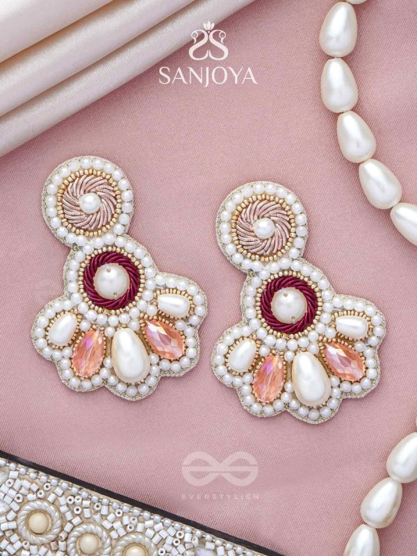 Aartava- The Blooming Flower- Pearl Drops and Glass Drops Embroidered Earrings