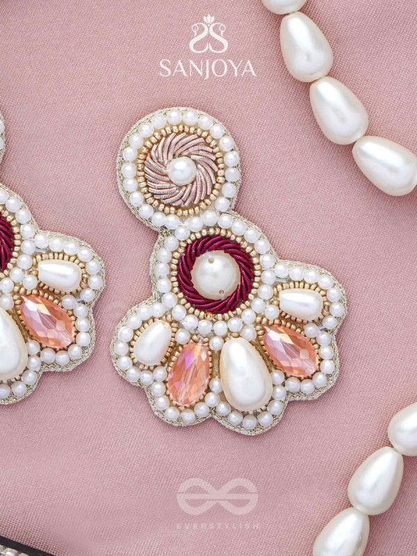 Aartava- The Blooming Flower- Pearl Drops and Glass Drops Embroidered Earrings