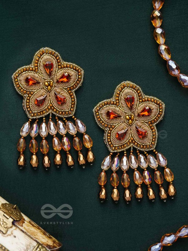 Aarksha - The Stellar Beauty - Stones, Dabka And Glass Drops Hand Embroidered Earrings