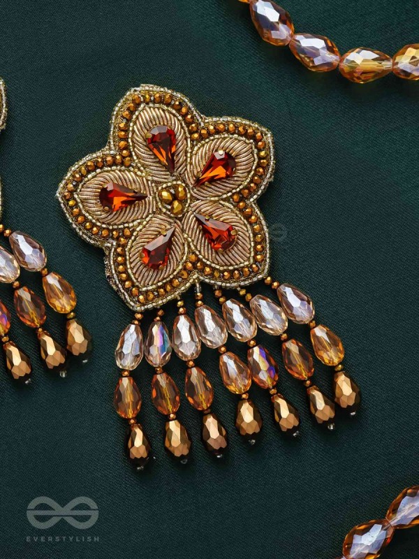 Aarksha - The Stellar Beauty - Stones, Dabka And Glass Drops Hand Embroidered Earrings