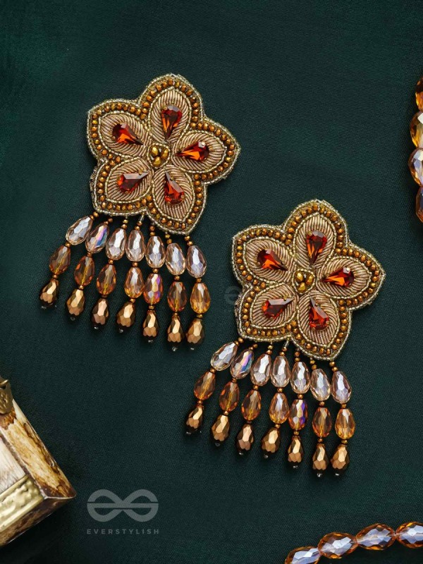 Aarksha - The Stellar Beauty - Stones, Dabka And Glass Drops Hand Embroidered Earrings