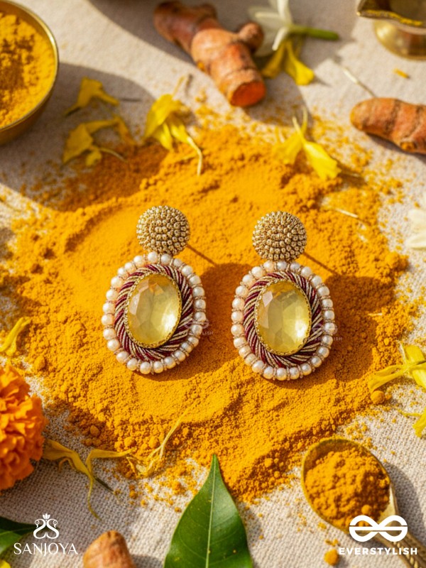 Kapisa - The Glorious Sun - Beads, Dabka And Stones Hand Embroidered Earrings