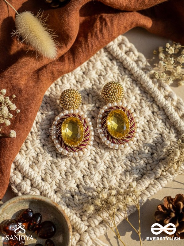 Kapisa - The Glorious Sun - Beads, Dabka And Stones Hand Embroidered Earrings