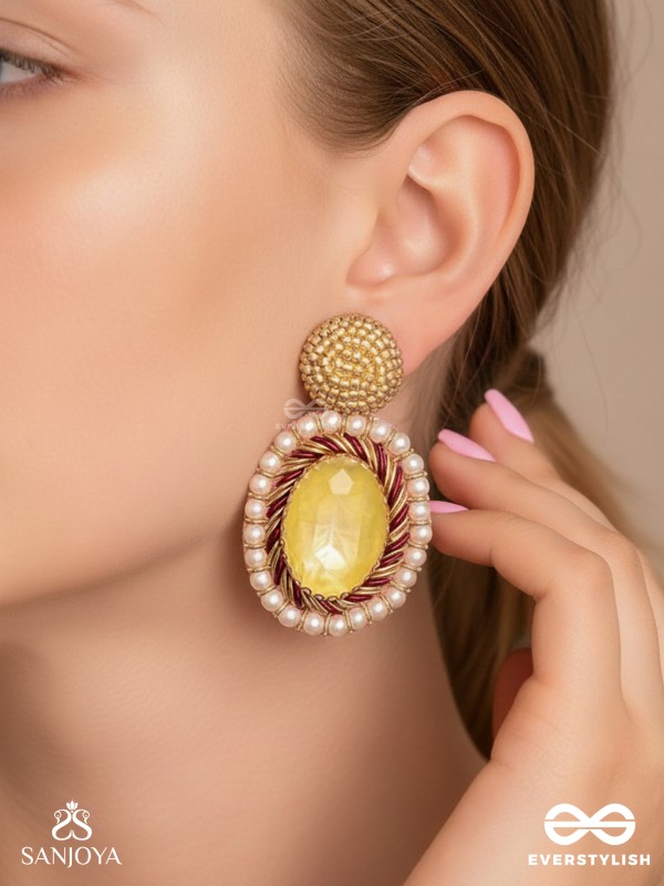 Kapisa - The Glorious Sun - Beads, Dabka And Stones Hand Embroidered Earrings