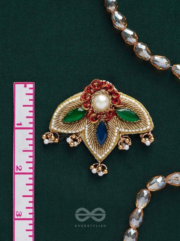 Kaaravi- The Lush Leaf- Resham, Pearls and Stones Embroidered Earrings
