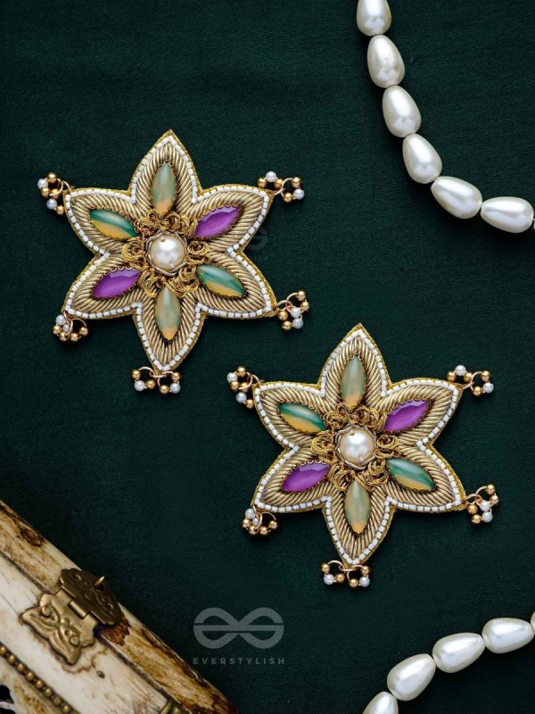 Kuvalya- The Colorful Bloom- Pearls and Stones Embroidered Earrings