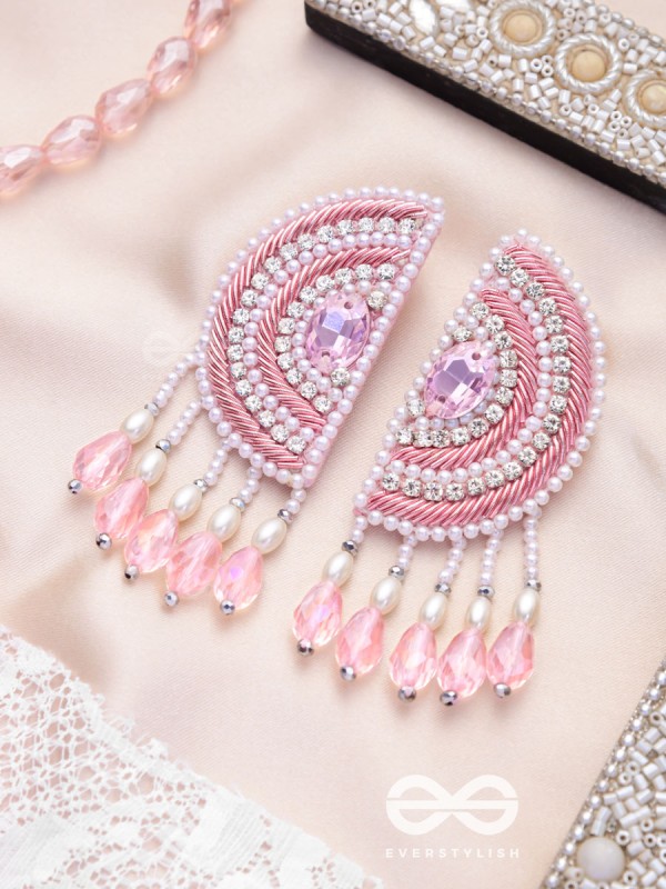 Suvana- The Pink Moon- Pearls and Stones Embroidered Earrings