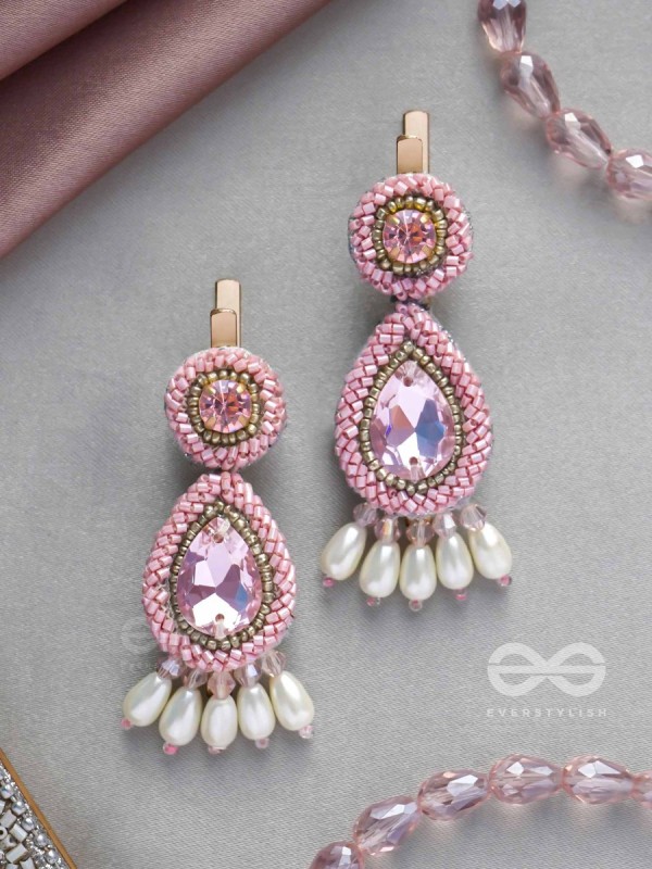Aarakta- The Pink Beauty- Pearls and Stones Embroidered Hair Clips