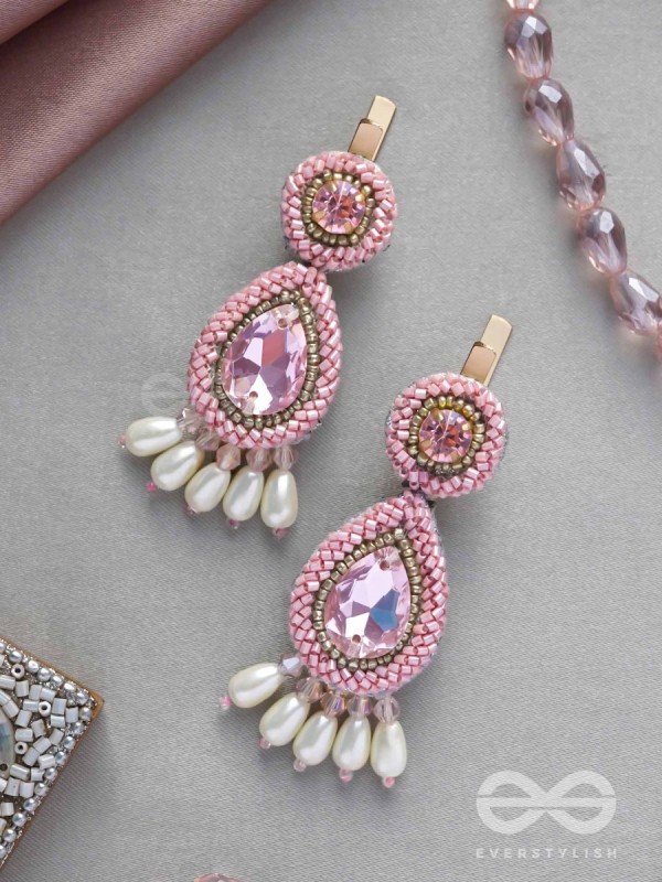 Aarakta- The Pink Beauty- Pearls and Stones Embroidered Hair Clips