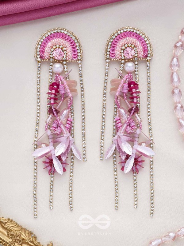 Saraṇyu-The Splendid Spring - Stones and Sequins Embroidered Statement Earrings