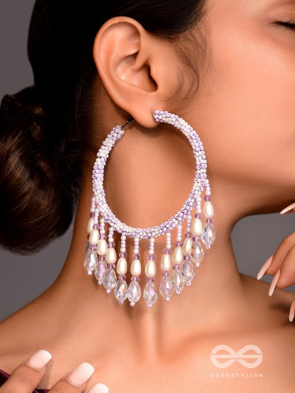 Paridhaav- The Circular Stream- Pearls and Glass Beads Embroidered Hoop Earrings