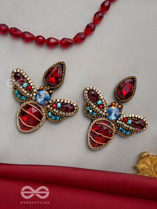 Prabhakita- The Dazzling Firefly- Stones and Glass Beads Embroidered Statement Earrings