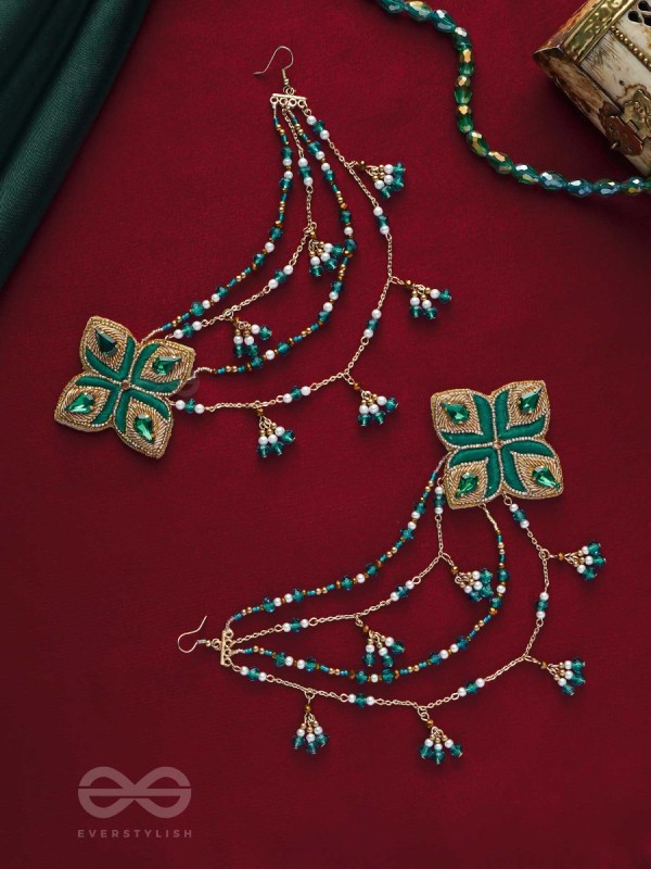 Vapraa - The Spring Garden - Beads, Stones And Resham Hand Embroidered Chain Earrings