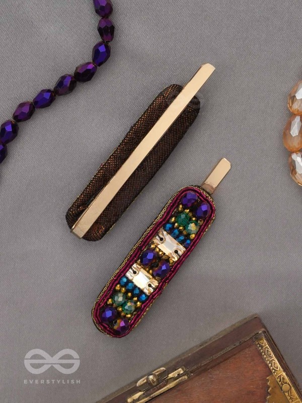 Amaanta- The Night Sky- Stones and Glass Beads Embroidered Hair Clips