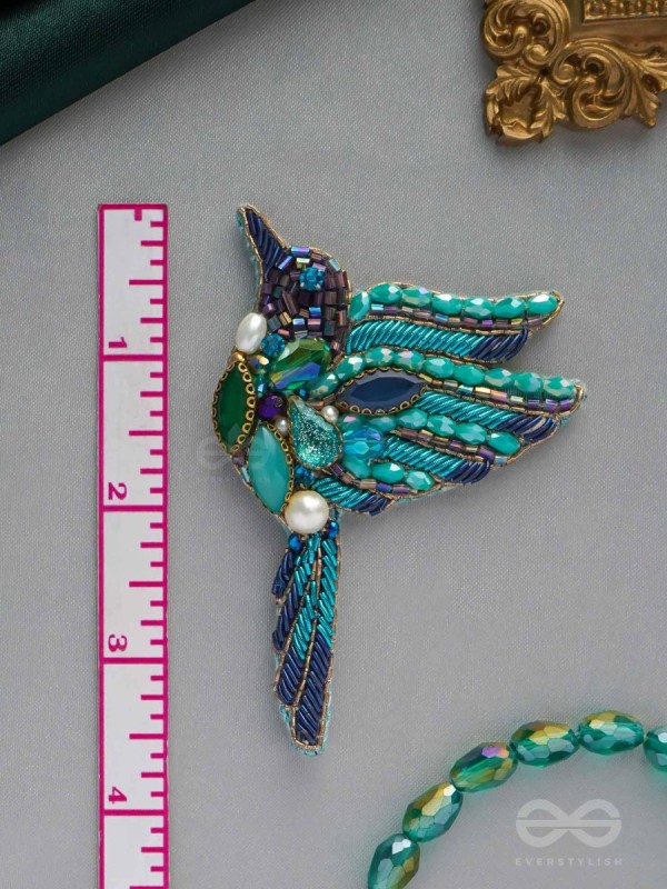 Abhraga - The Beautiful Bird - Stones, Dabka And Beads Hand Embroidered Statement Earrings