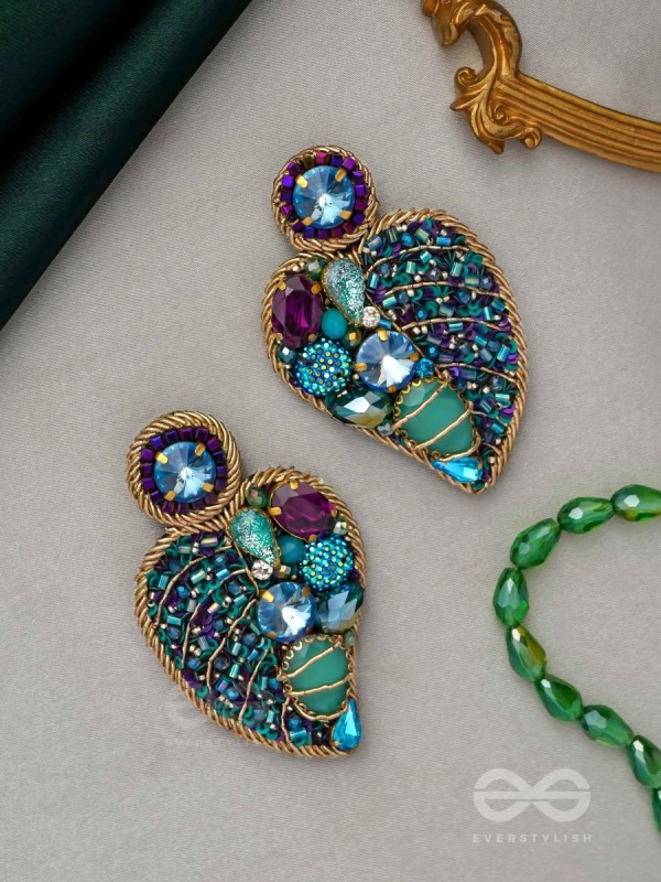 Samvartika- The Lotus Leaf- Stones, Sequins and Beads Embroidered Statement Earrings