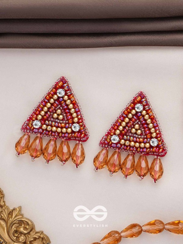 Chaitya- The Cryptic Pyramid- Stones, Glass Drops and Beads Embroidered Stud Earrings