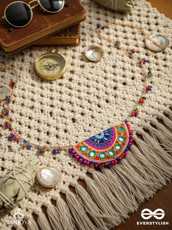 Aatapya - The Bright Sunshine - Mirrors, Resham And Beads Hand Embroidered Neckpiece