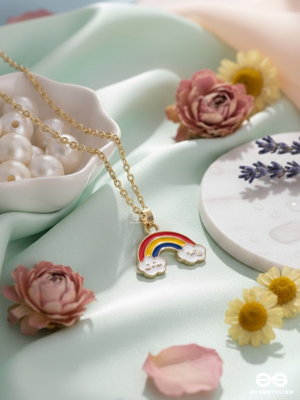 The Rainbow Colors- Golden Embellished Necklace With Anti-Tarnish Coating