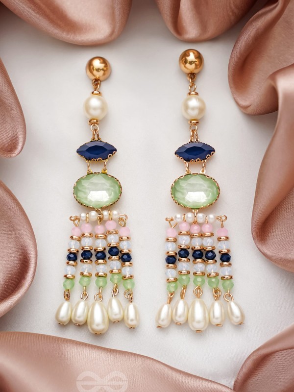 The Emerald Wave- Golden Embellished Earrings