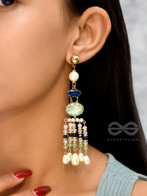 The Emerald Wave- Golden Embellished Earrings