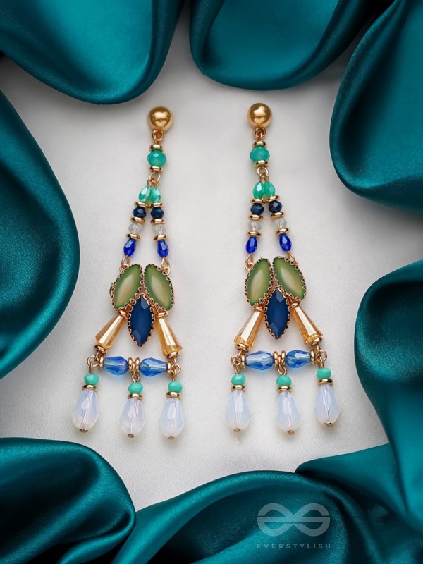 The Blue Lagoon- Golden Embellished Earrings