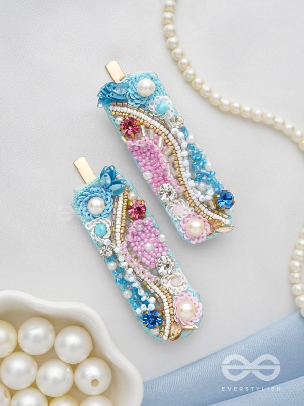 Velaam- Sea and Beach- Stones, Sequins and Beads Embroidered Hair Clips