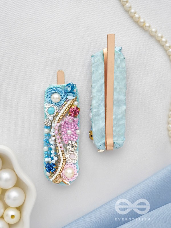 Velaam- Sea and Beach- Stones, Sequins and Beads Embroidered Hair Clips