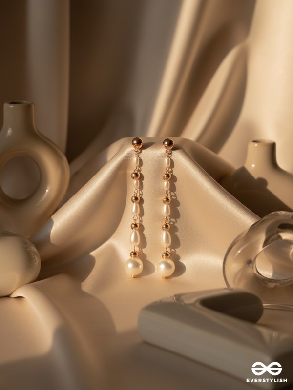 The Pearlescent Drops - Golden Pearls Earrings