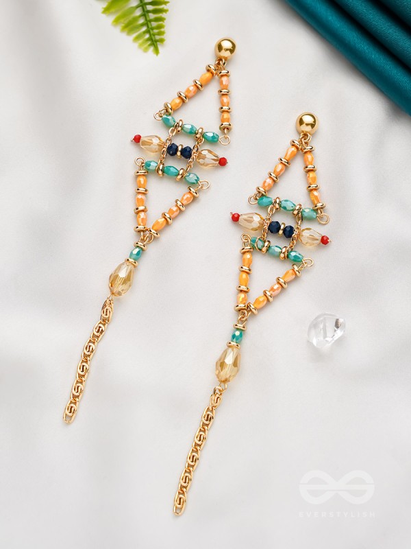 The Pyramid Reflection- Golden Embellished Earrings