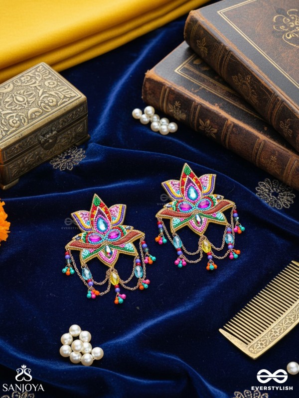 Karnika- The Lovely Lotus- Stones, Sequins and Resham Embroidered Statement Earrings