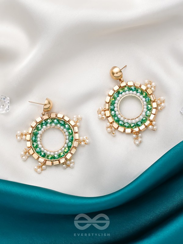 The Emerald Orbits- Golden Embellished  Earrings