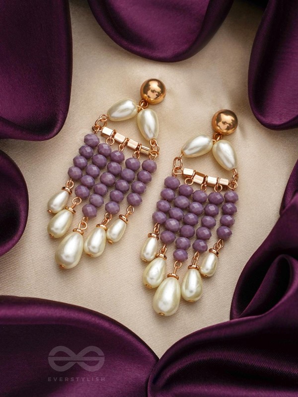 The Violet Paradise- Golden Embellished Pearl Earrings