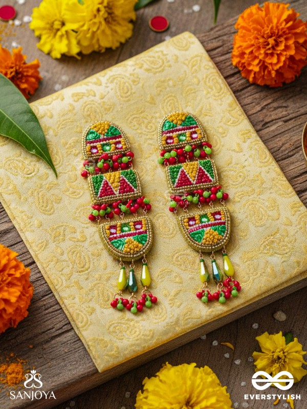 Udyaanaka - The Graceful Garden - Beads, Sequins And Resham Hand Embroidered Earrings