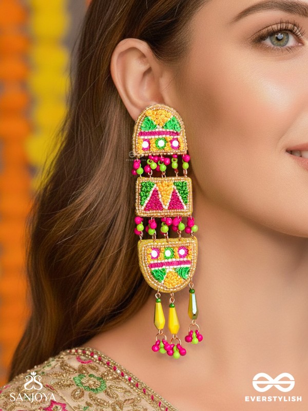 Udyaanaka - The Graceful Garden - Beads, Sequins And Resham Hand Embroidered Earrings