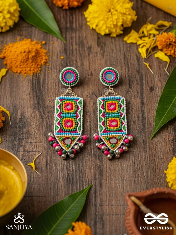 Shalya - The Adorned Arrow - Mirrors, Beads And Resham Hand Embroidered Earrings