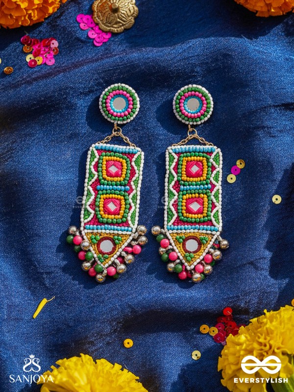 Shalya - The Adorned Arrow - Mirrors, Beads And Resham Hand Embroidered Earrings