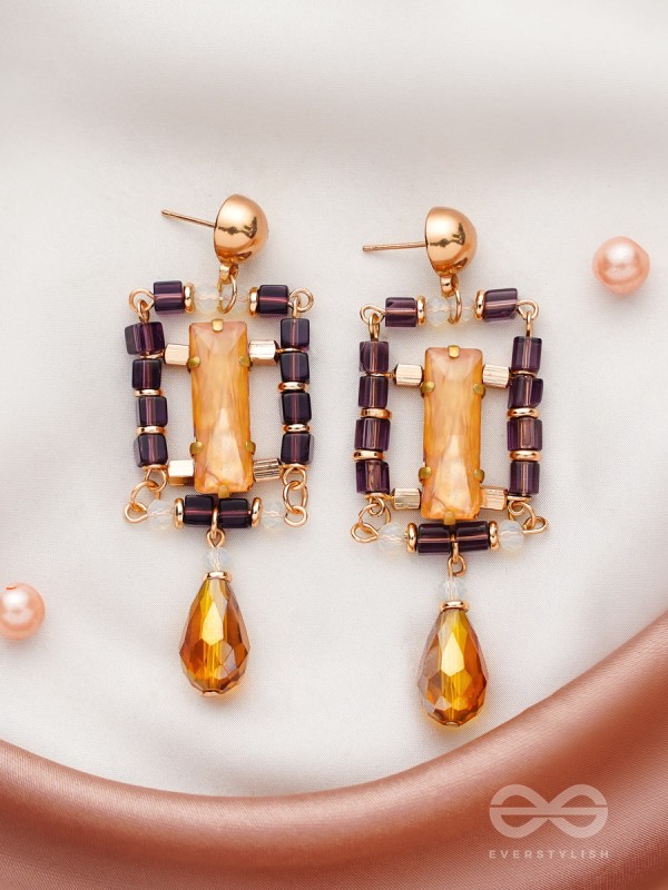 The Sapphire Frame- Golden Embellished Earrings