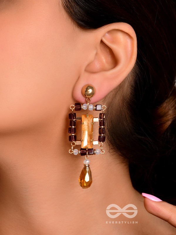 The Sapphire Frame- Golden Embellished Earrings