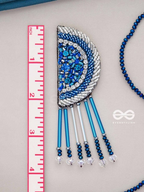 Maskarin - The Blue Moon - Stones, Beads And Cutdana Hand Embroidered Earrings