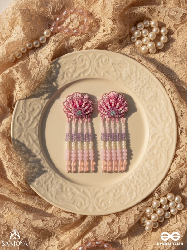 Srautika- The Pearl Shell - Pearls, Stones and Sequins Embroidered Earrings