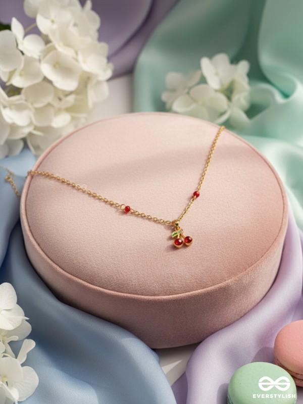 Cherry On The Cake- Golden Embellished Necklace With Anti-Tarnish Coating 