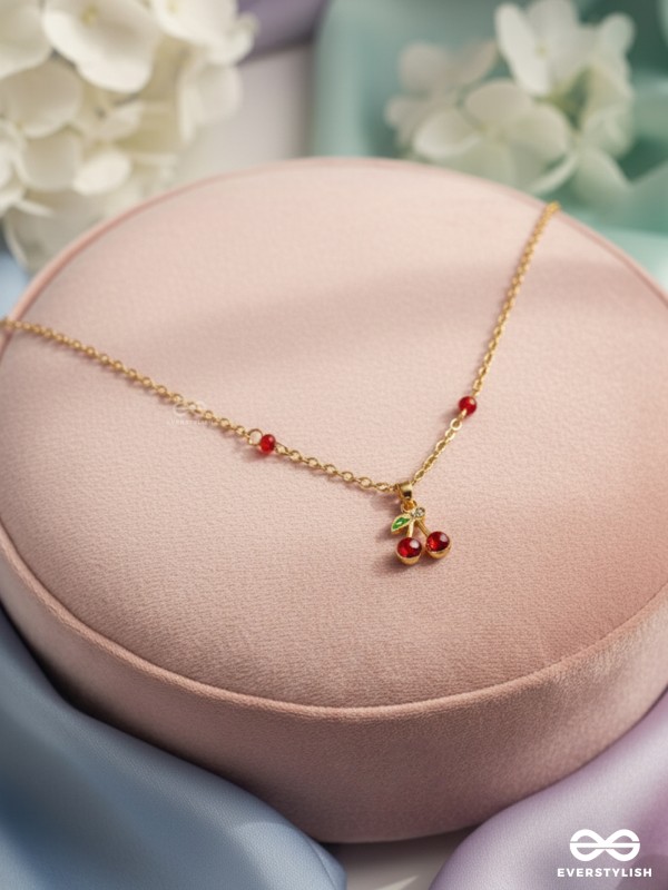 Cherry On The Cake- Golden Embellished Necklace With Anti-Tarnish Coating 