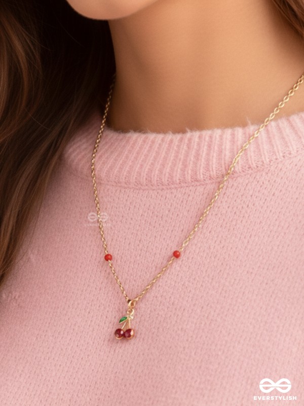 Cherry On The Cake- Golden Embellished Necklace With Anti-Tarnish Coating 