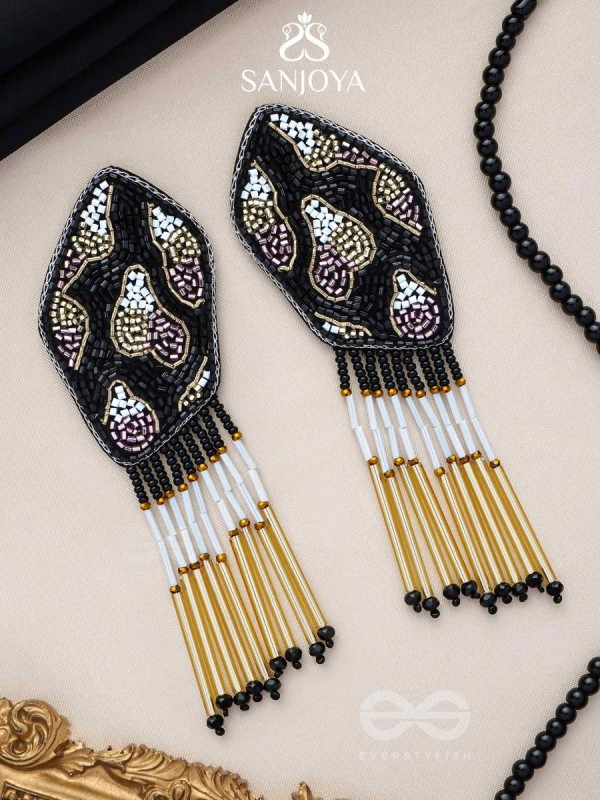 Dhyama - The Black Beauty - Cutdana And Beads Hand Embroidered Earrings