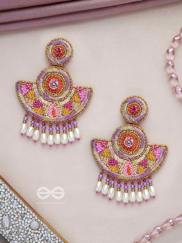Araka- The Fragrant Garden- Stones, Resham and Pearl Drops Embroidered Earrings