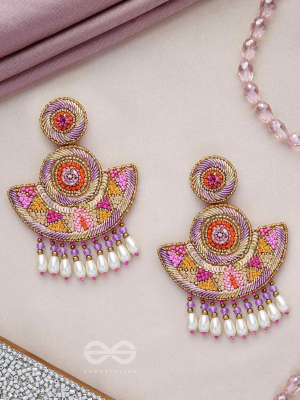 Araka- The Fragrant Garden- Stones, Resham and Pearl Drops Embroidered Earrings