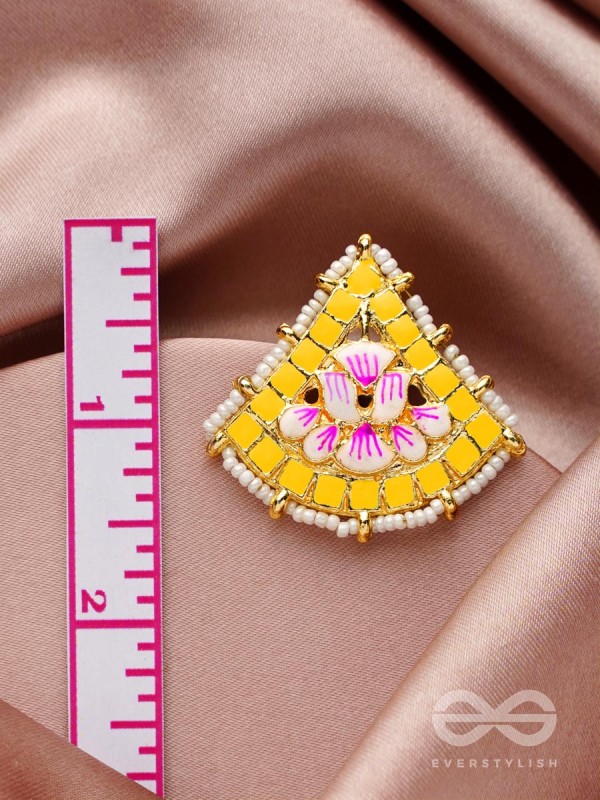The Lotus Temple- Enamelled Statement Stud Earrings(Cadmium Yellow) 