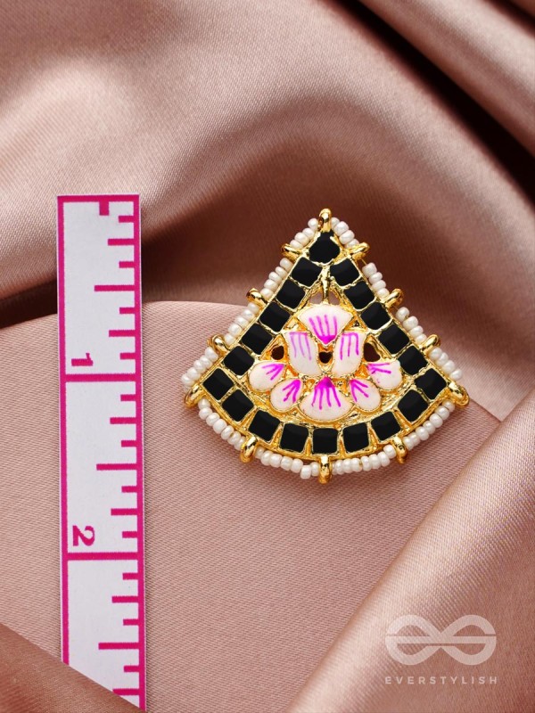 The Lotus Temple- Enamelled Statement Stud Earrings(Midnight Black)